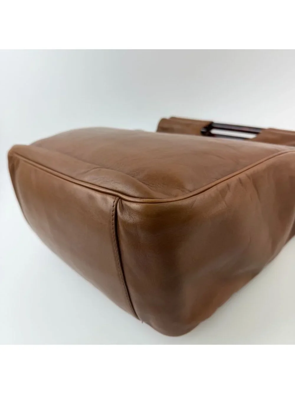 Chanel CC Logo Cutout Handle Handbag Leather Brown Seal Vintage